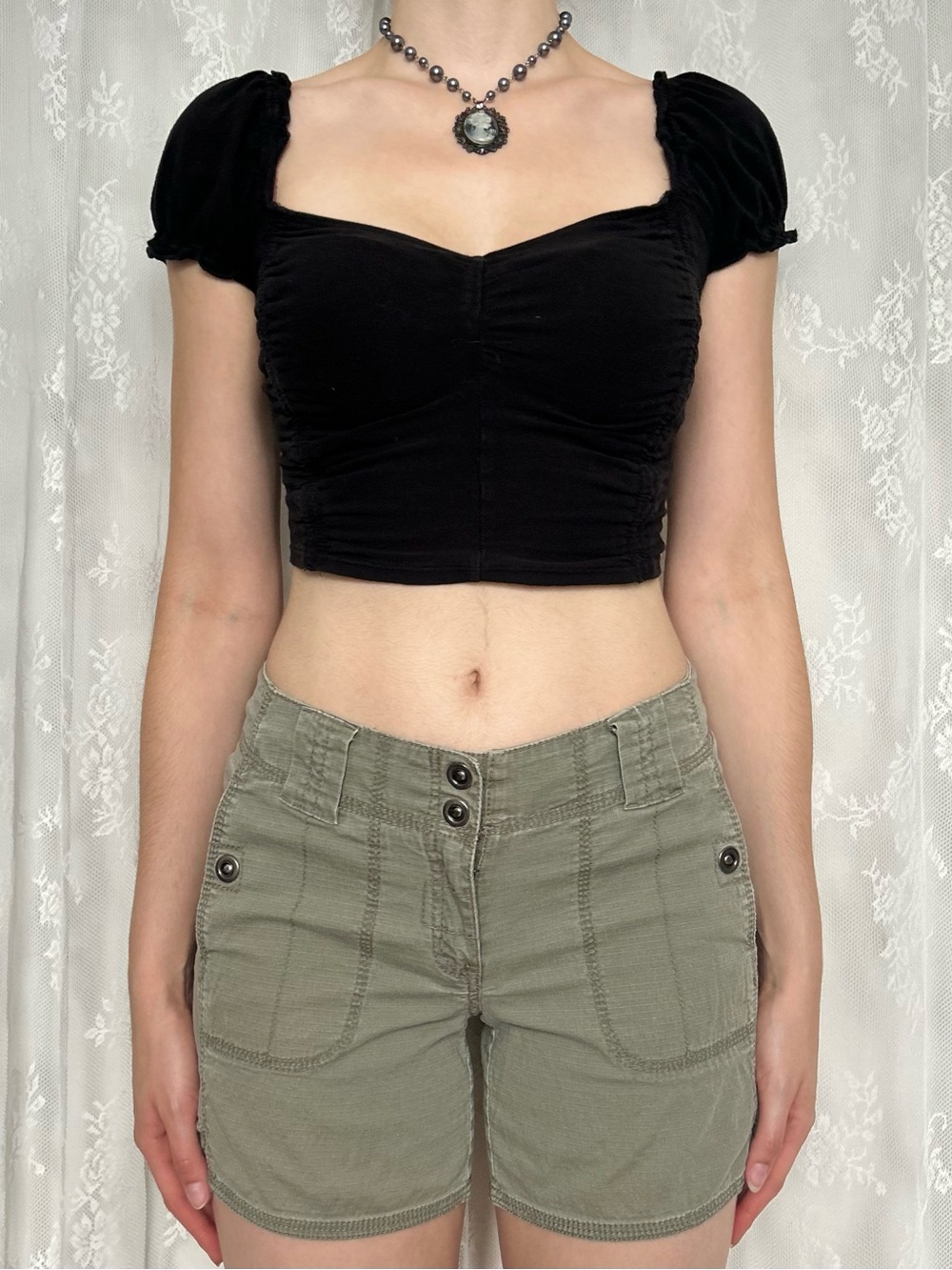 2000s Grunge Green Cargo Shorts